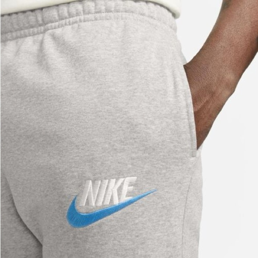Nike Jogger Pants track NWT SIZE L Heather gray embroidery logo white blue - Picture 2 of 5